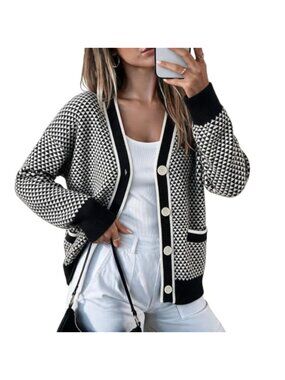 Womens Knit Cardigan Sweater V Neck Button Down Long Sleeve